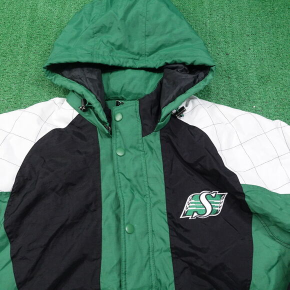 SASKATCHEWAN ROUGHRIDERS GREEN HOODED STARTER JACKET MENS 2XL 90s CLEAN! RARE - Picture 2 of 9